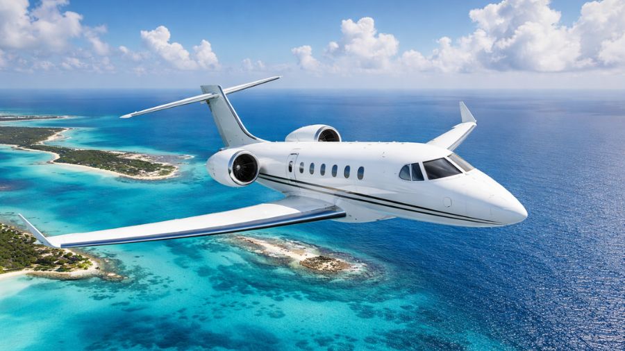 Private jet flying to The Bahamas